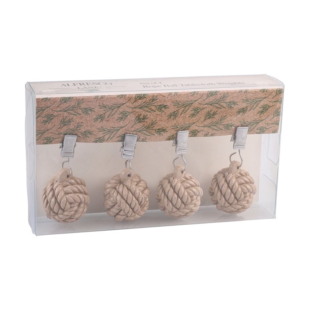 2x 4pc Alfresco Lane Outdoor Tablecloth Weights Set Rope Balls Natural