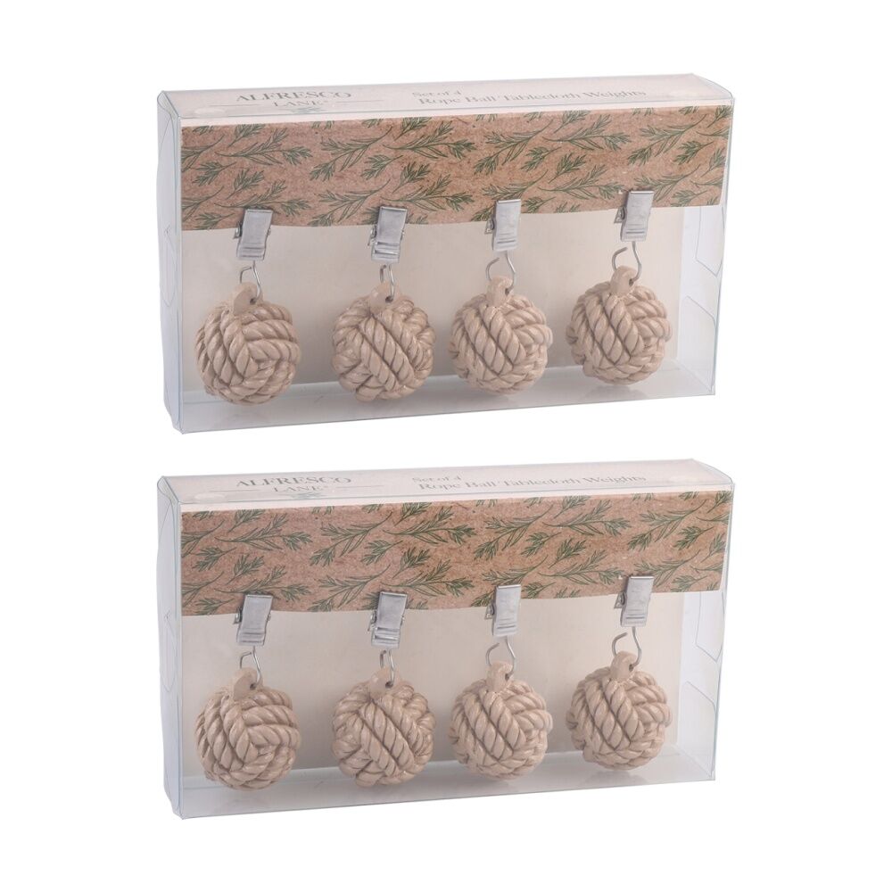 2x 4pc Alfresco Lane Outdoor Tablecloth Weights Set Rope Balls Natural
