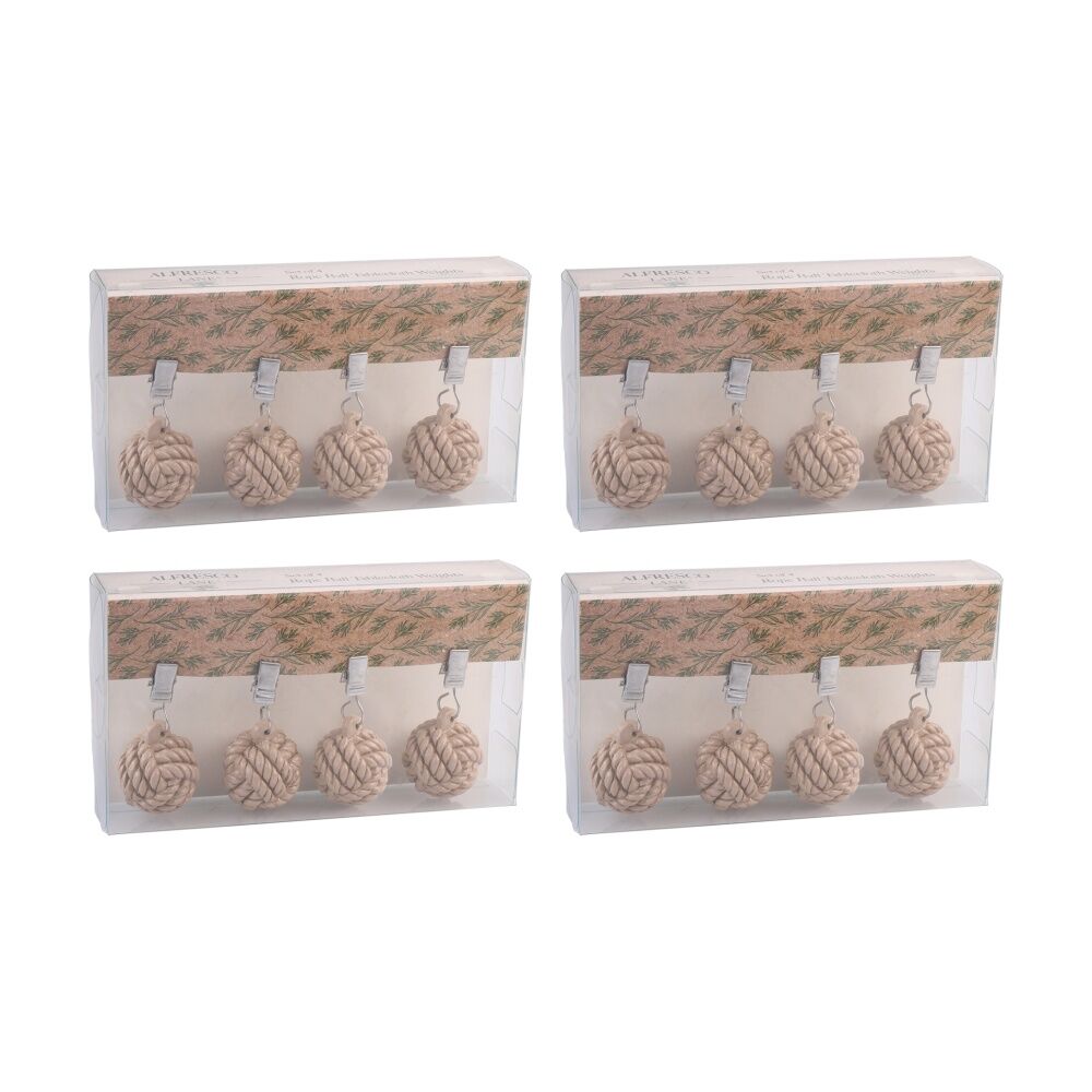 4x 4pc Alfresco Lane Outdoor Tablecloth Weights Set Rope Balls Natural