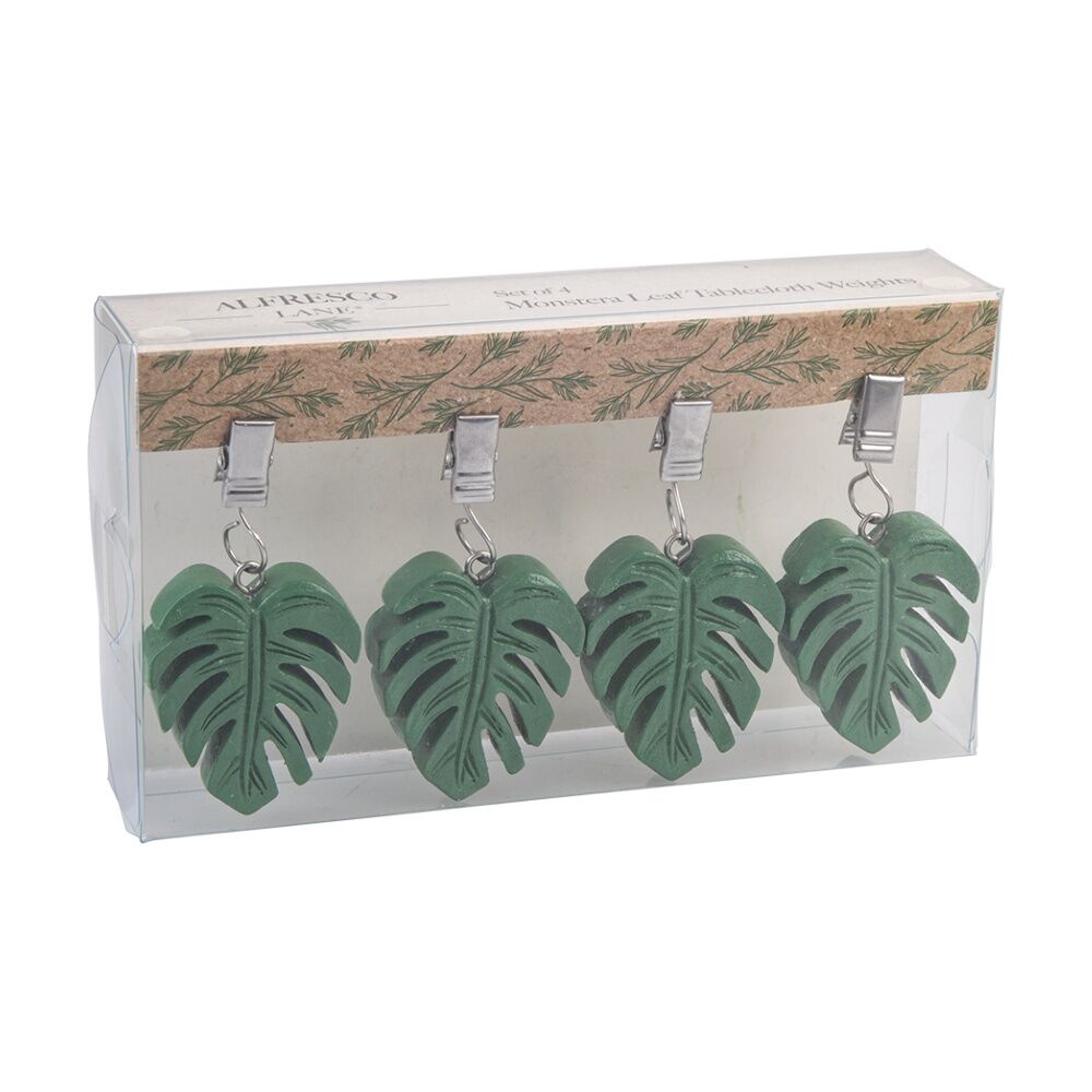 4pc Alfresco Lane Outdoor Tablecloth Weights Set Monstera Leaf Green