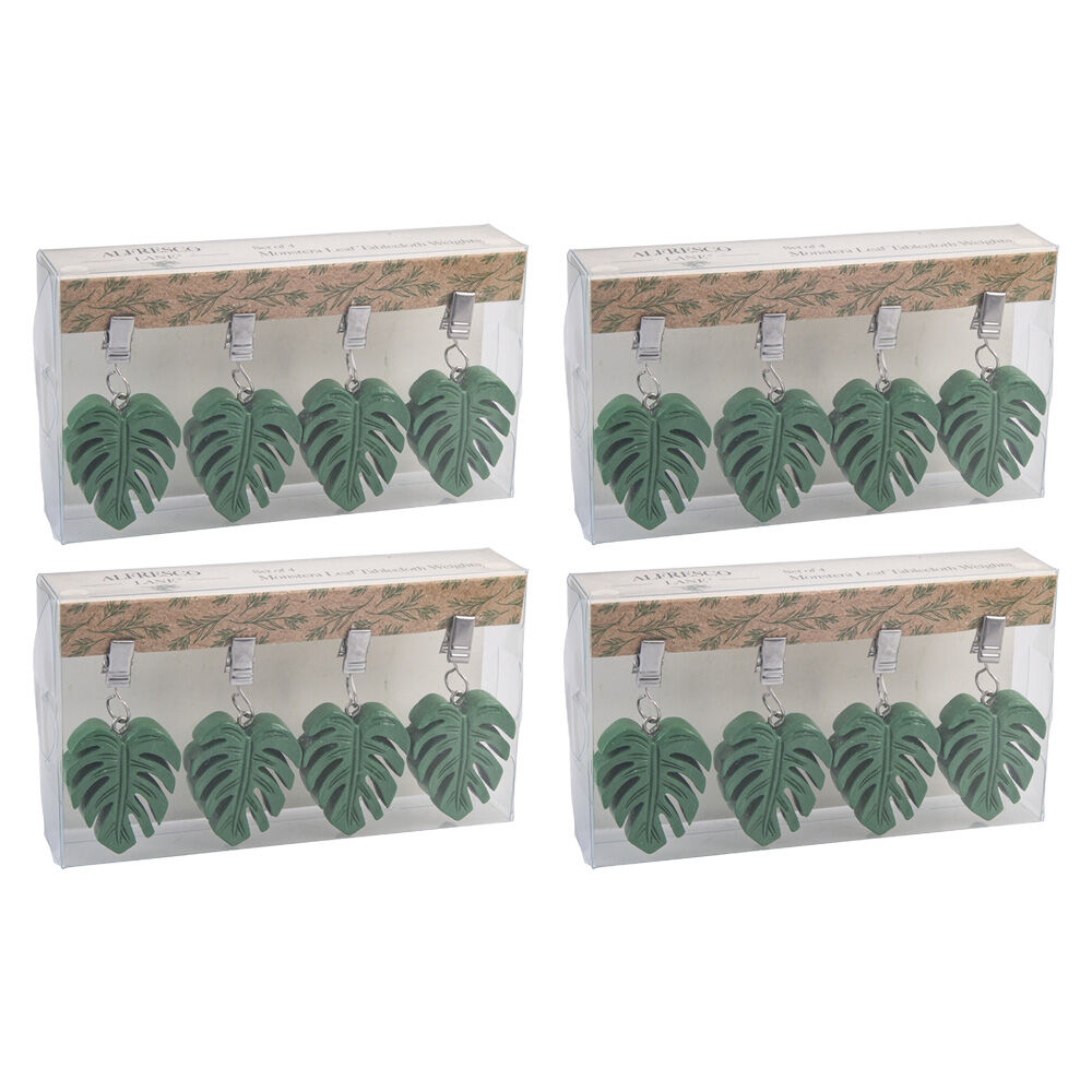 4x 4pc Alfresco Lane Outdoor Tablecloth Weights Set Monstera Leaf Green