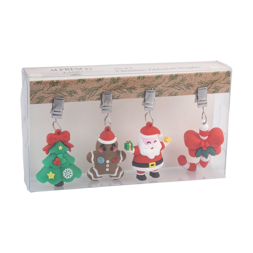 2x 4pc Alfresco Lane Outdoor Tablecloth Weights Set Festive Design Christmas
