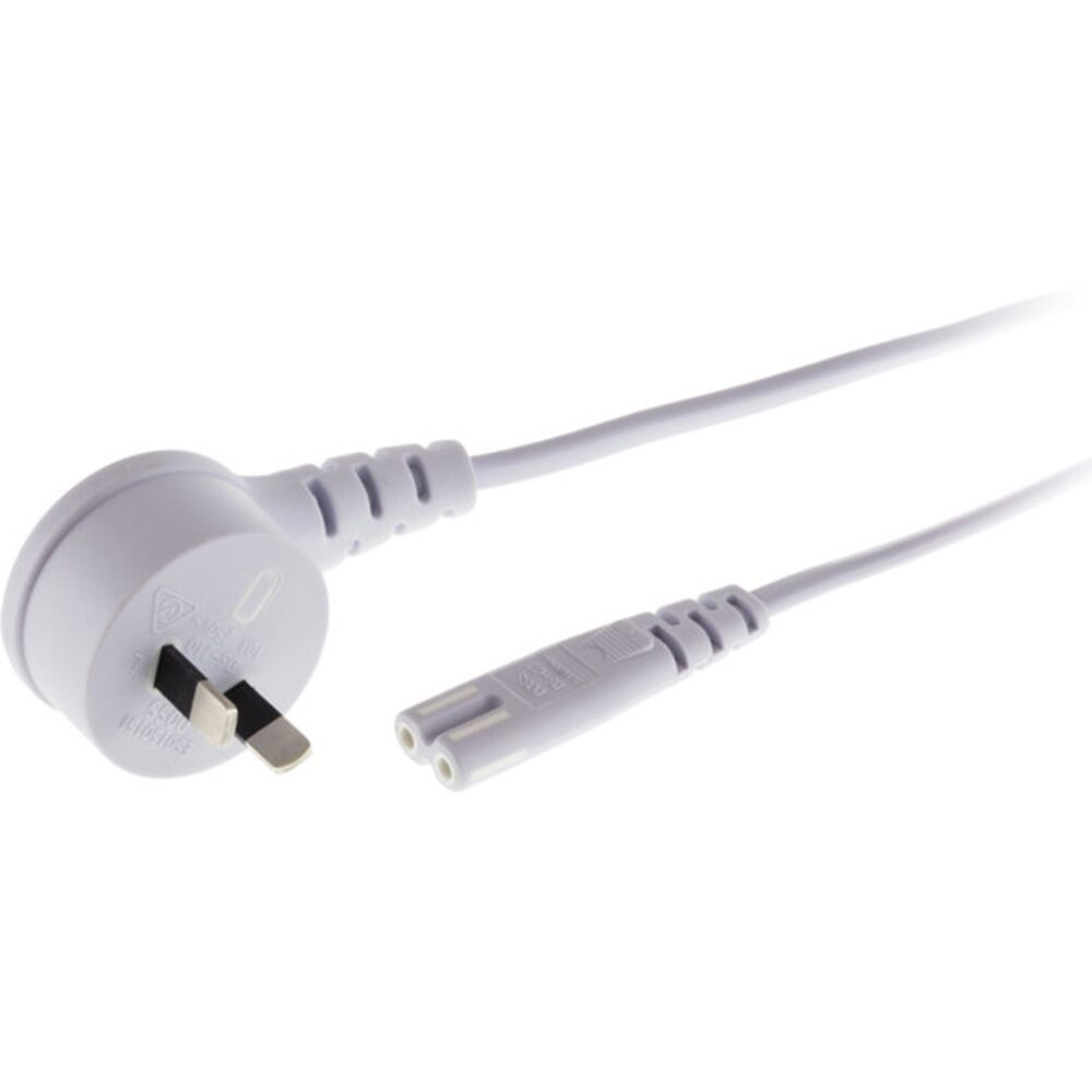 4PK Doss Flat Mains To Fig 8 Lead 2M White Right Angle Plug Power Cord
