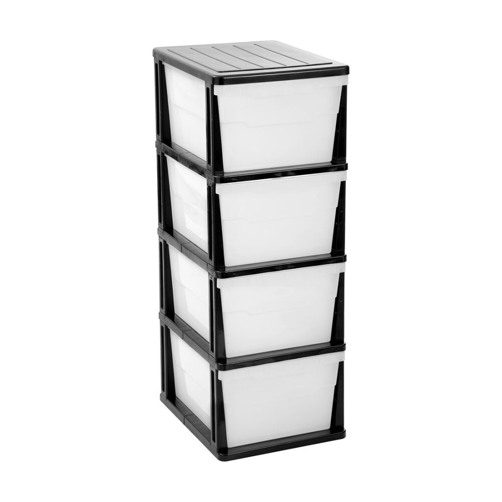 2x Boxsweden Stakit Mega 4 Drawer Organisation Storage Unit 38x48x103cm Black/White