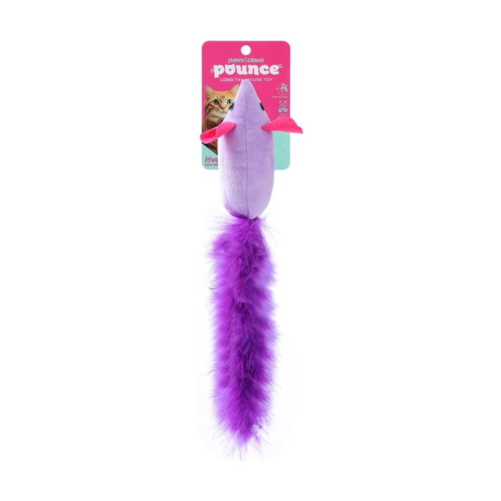 6PK Paws And Claws Pounce Long Tail Mouse Plush Pet Cat Toy Assorted 12x3x4.5cm