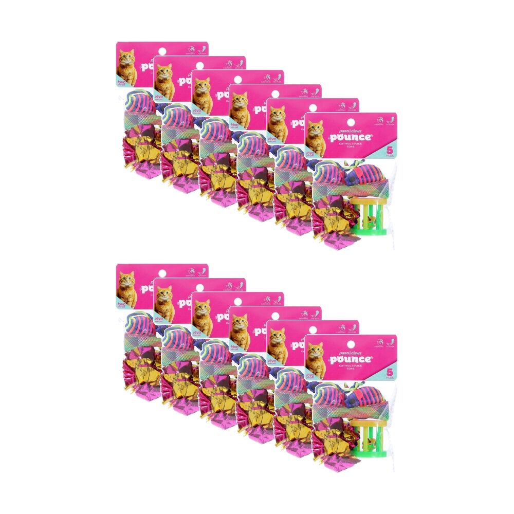 12x 5pc Paws And Claws Pounce Pet Cat Toys For Active Cats Assorted