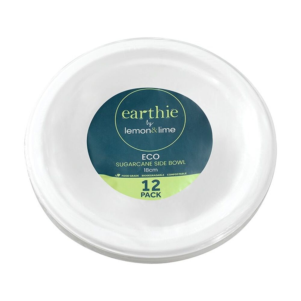 12x 12pc Lemon And Lime Sugarcane Side Bowl Compostable White 18cm