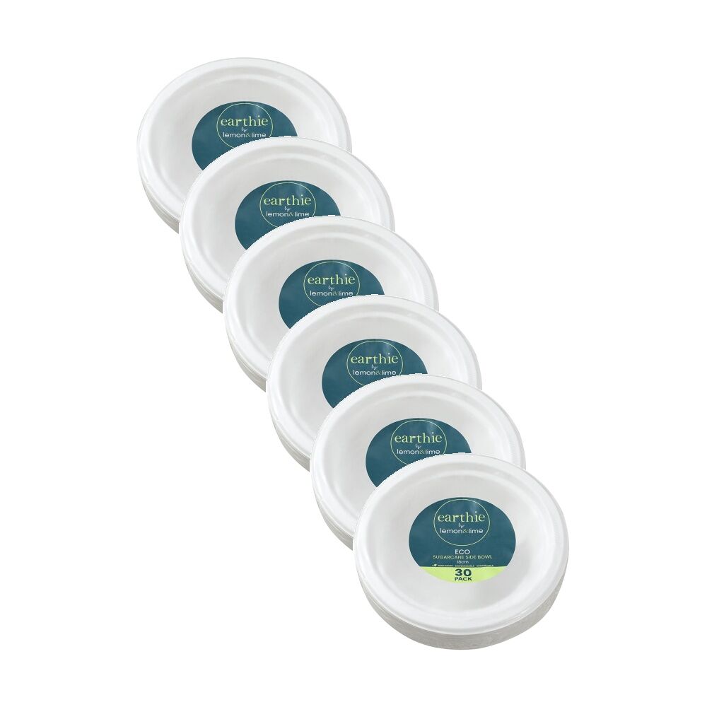6x 30pc Lemon And Lime Sugarcane Side Bowl Compostable White 18cm