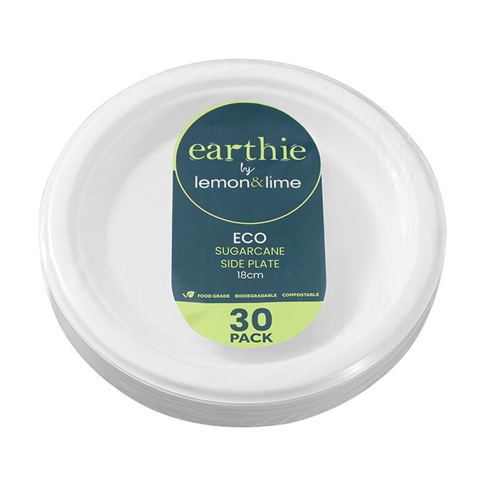 12x 30pc Lemon And Lime Sugarcane Side Plate Compostable White 18cm