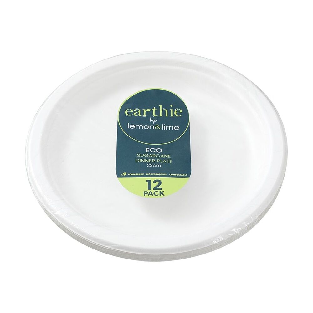 12x 12pc Lemon And Lime Sugarcane Dinner Plate Biodegradable White 23cm