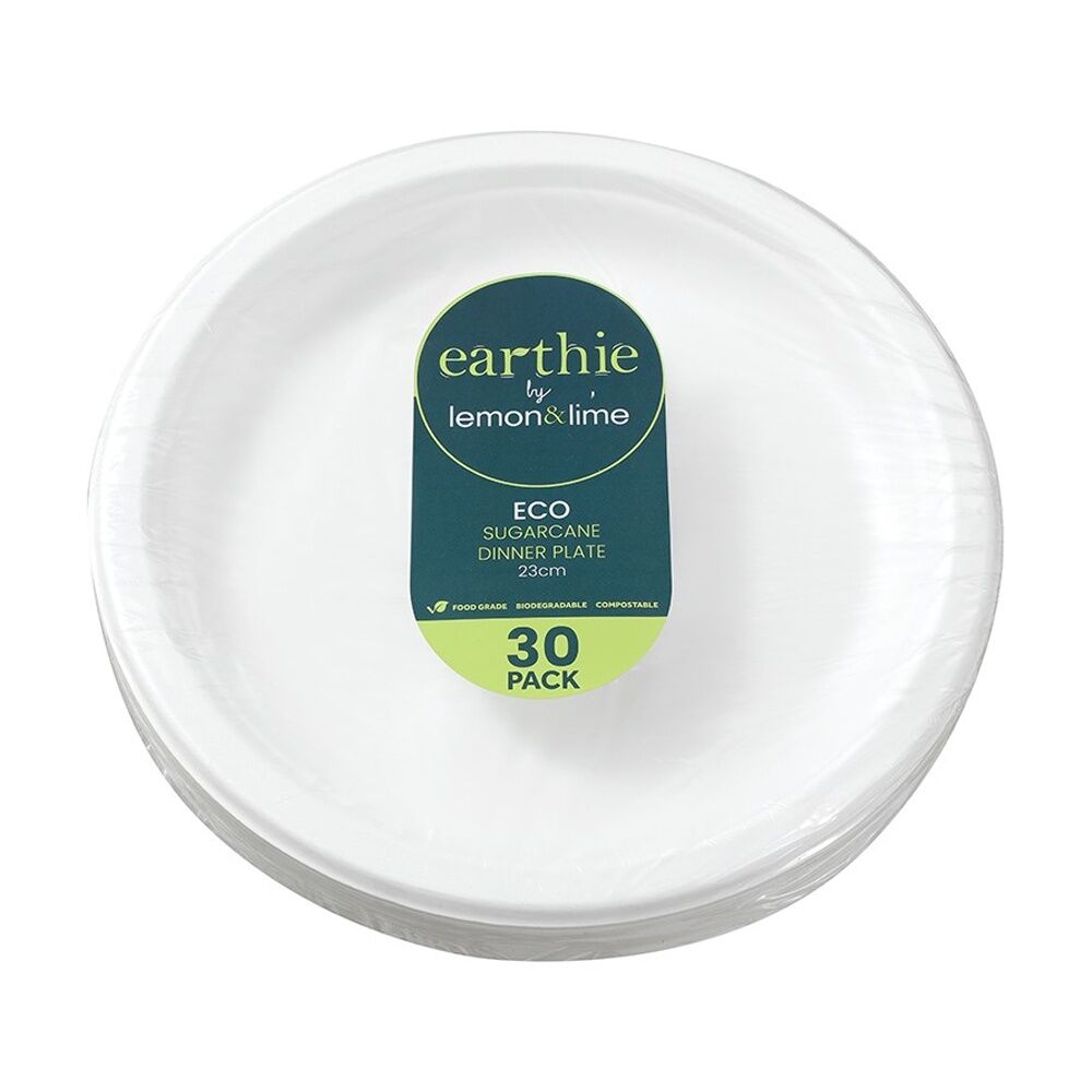 12x 30pc Lemon And Lime Sugarcane Dinner Plate Compostable White 23cm