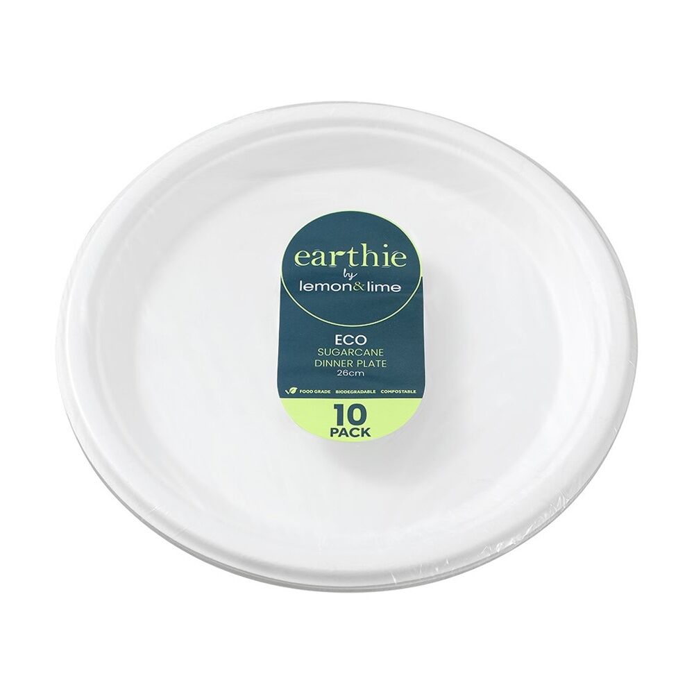 12x 10pc Lemon And Lime Sugarcane Dinner Plate Biodegradable White 26cm