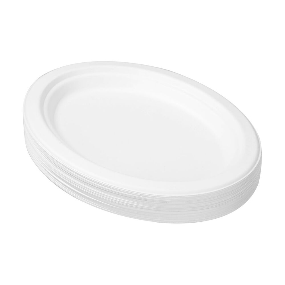 6x 30pc Lemon And Lime Sugarcane Oval Plate Compostable White 26x20cm