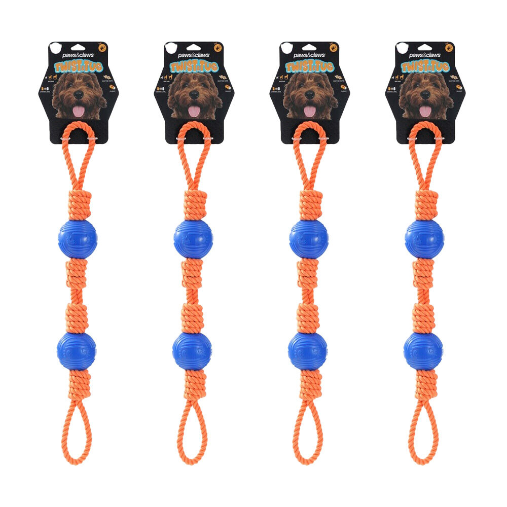 4PK Paws And Claws Twist Tug Double Loop Rope Pet Dog Toy Durable 69x7cm