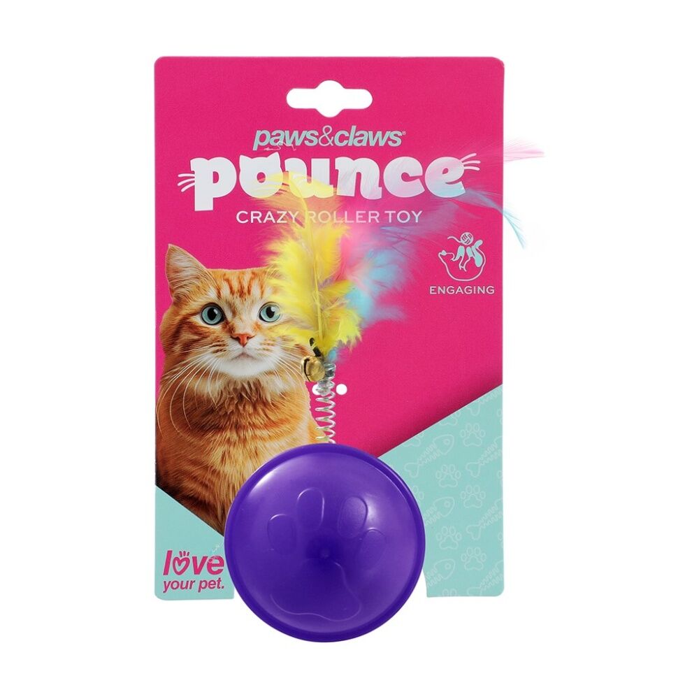 12PK Paws And Claws Pounce Crazy Rolling Pet Cat Toy Assorted 10x4cm