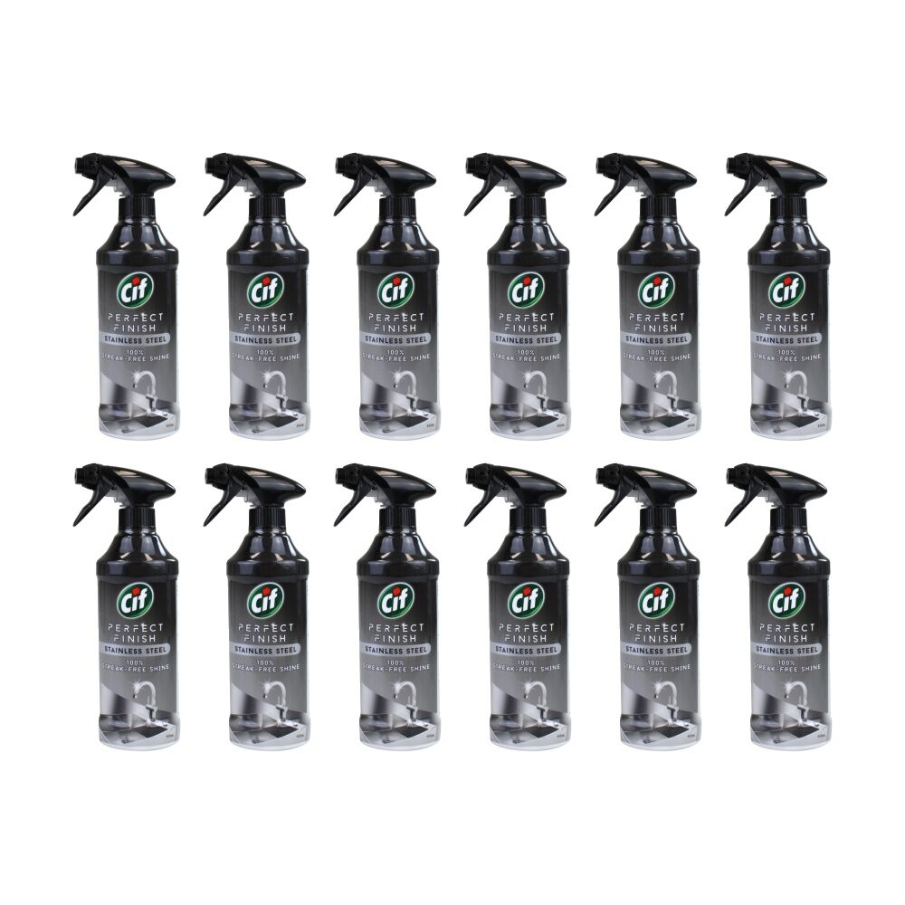 12PK Cif Stainless Steel Cleaner Perfect Finish Streakless Shine Spray 435ml