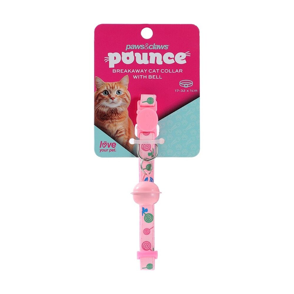 6x Paws And Claws Breakaway Cat Bell Collar Lollipop Print 17-32cm Assorted