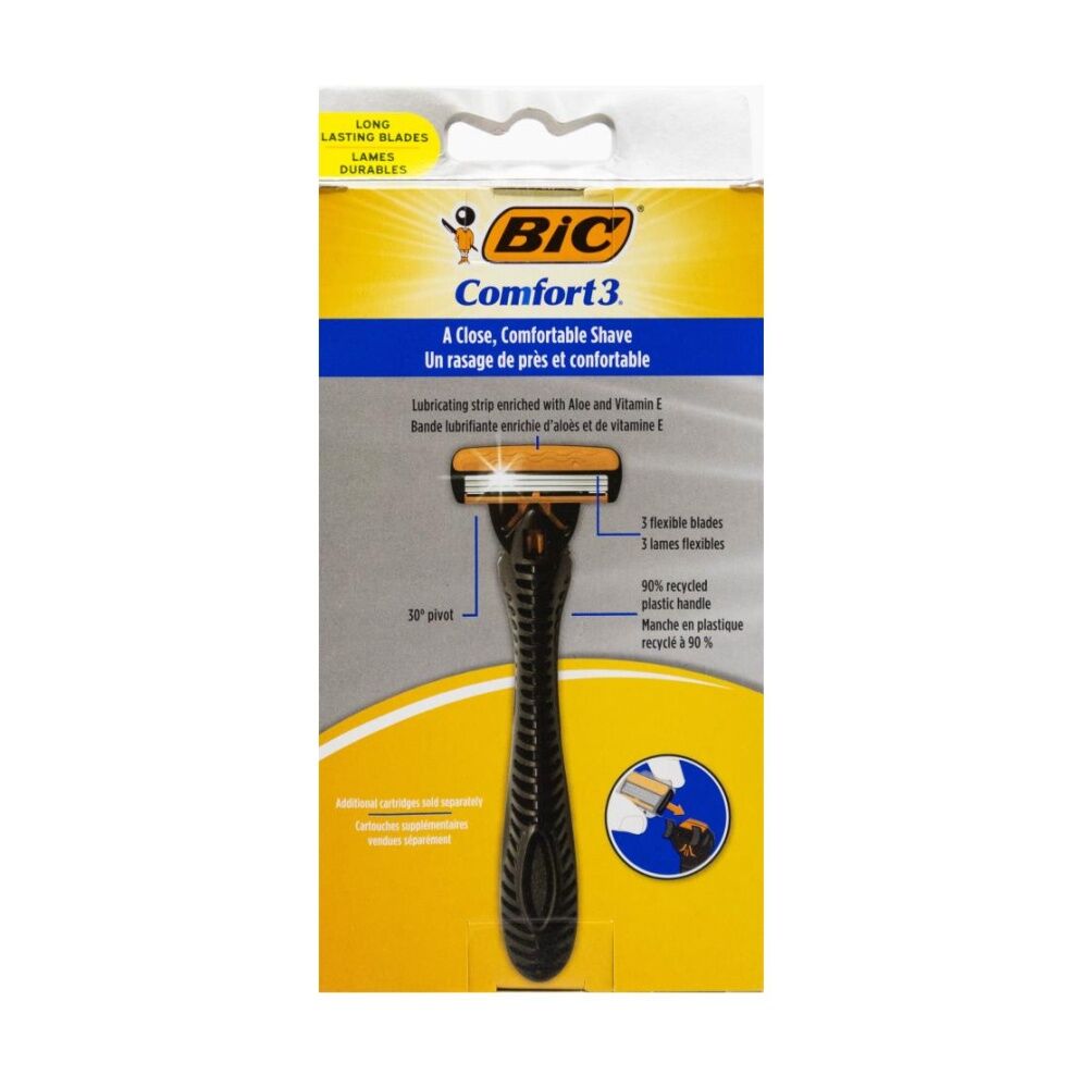 12PK BIC Razor Comfort 3 With 1 Handle Plus 8 Cartridges Pack Refillable