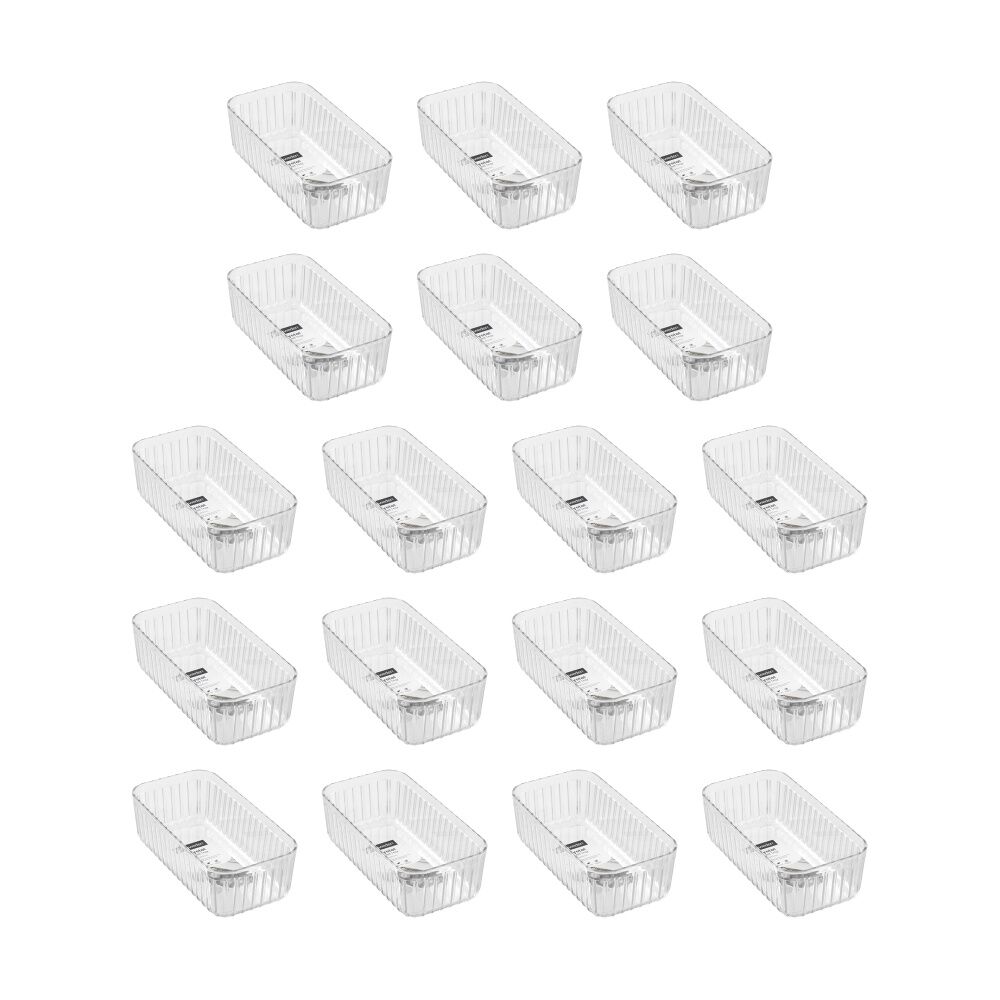 18PK Boxsweden Crystal Ribbed Tray Home Organiser Storage Container 21x11x6.5cm