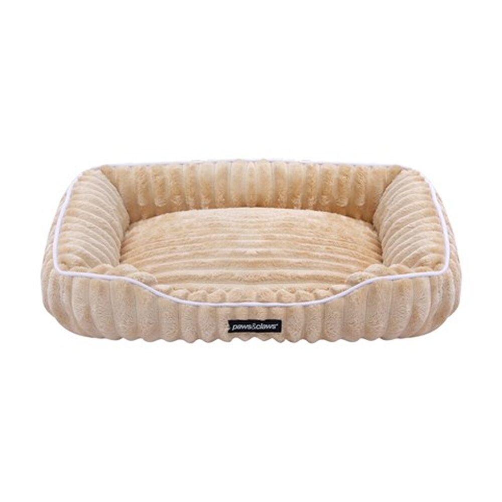 2PK Paws And Claws Ribbed Chinchilla Walled Pet Cat Dog Bed 60x50x18cm Camel