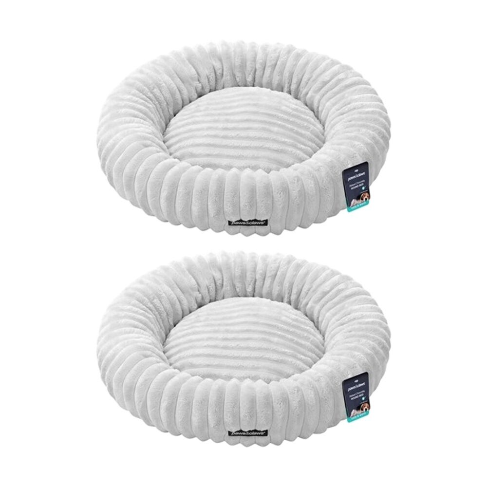2PK Paws And Claws Ribbed Chinchilla Round Pet Cat Dog Bed 60x60x15cm Grey