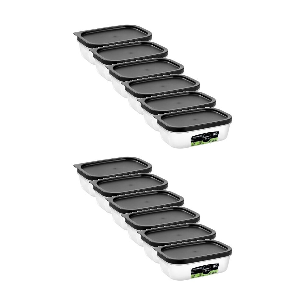 12PK Lemon And Lime Food Keeper Rectangle Reusable Container 450ml 15x10x5cm