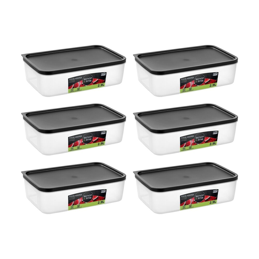 6PK Lemon And Lime Food Keeper Rectangle Reusable Container 2.9L 27.5x17.7cm