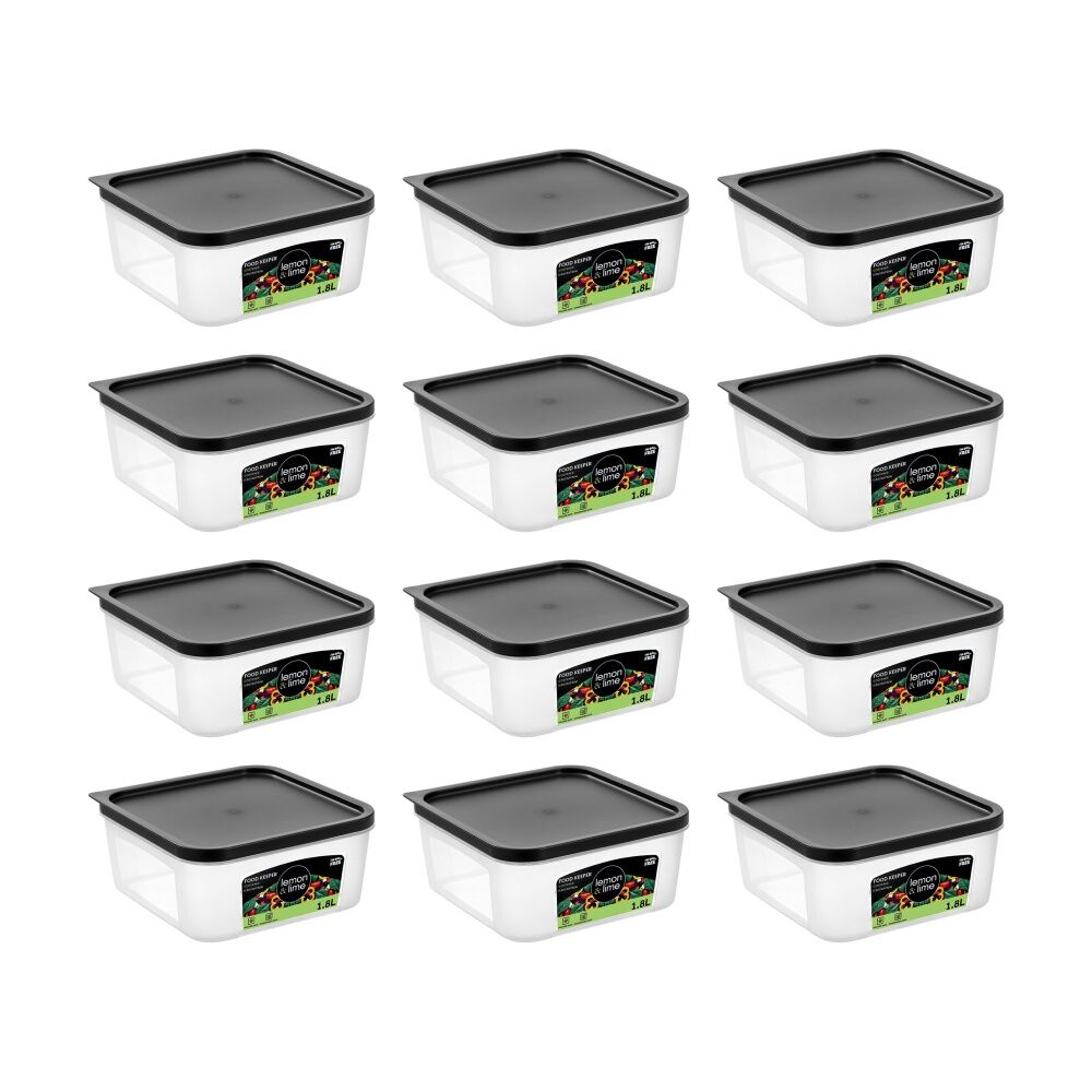 12PK Lemon And Lime Food Keeper Square Reusable Container 1.8L 17.5x17.5x7
