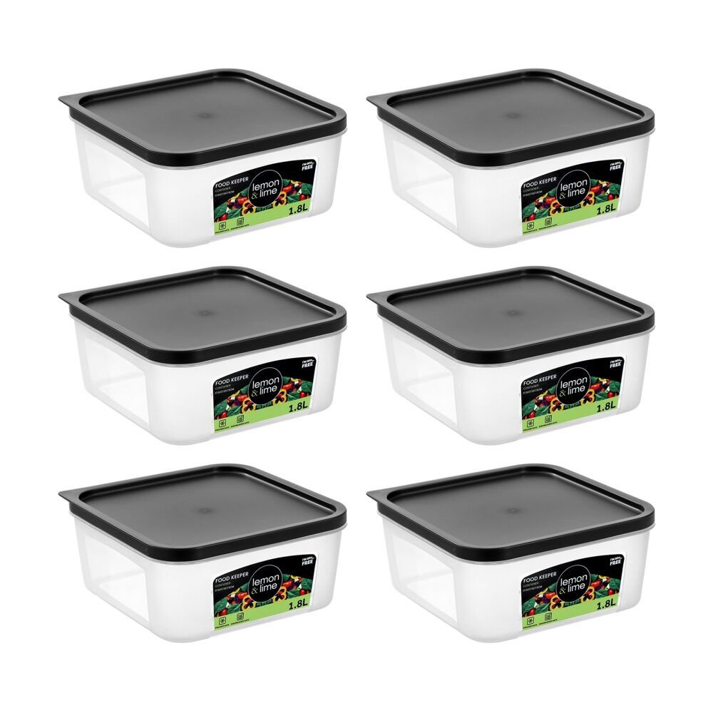 6PK Lemon And Lime Food Keeper Square Reusable Container 1.8L 17.5x17.5x7