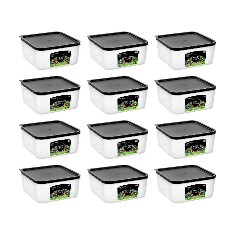 12PK Lemon And Lime Food Keeper Square Reusable Container 2.8L 19.8x19.8x9