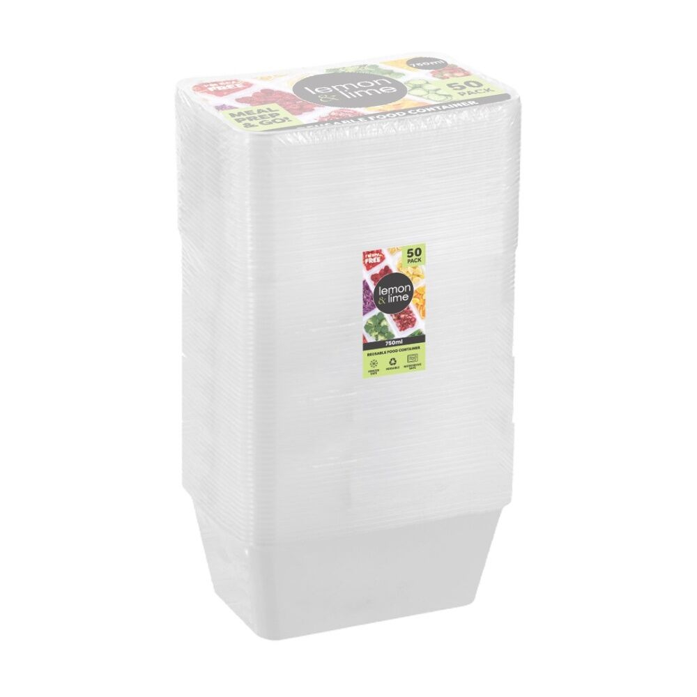 5x 50pc Lemon And Lime Reusable Food Containers Rectangle Microwave Free 750ml