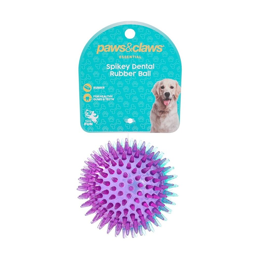 6PK Paws And Claws Pet Dog Toy TPR Spikey Ball 2-Tone Rubber Chew Assorted 8cm