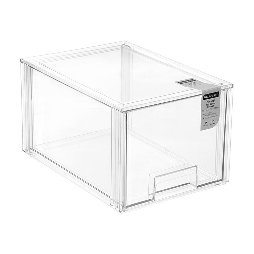 Boxsweden Crystal Stackable Drawer Organisation Storage Container Clear 16L