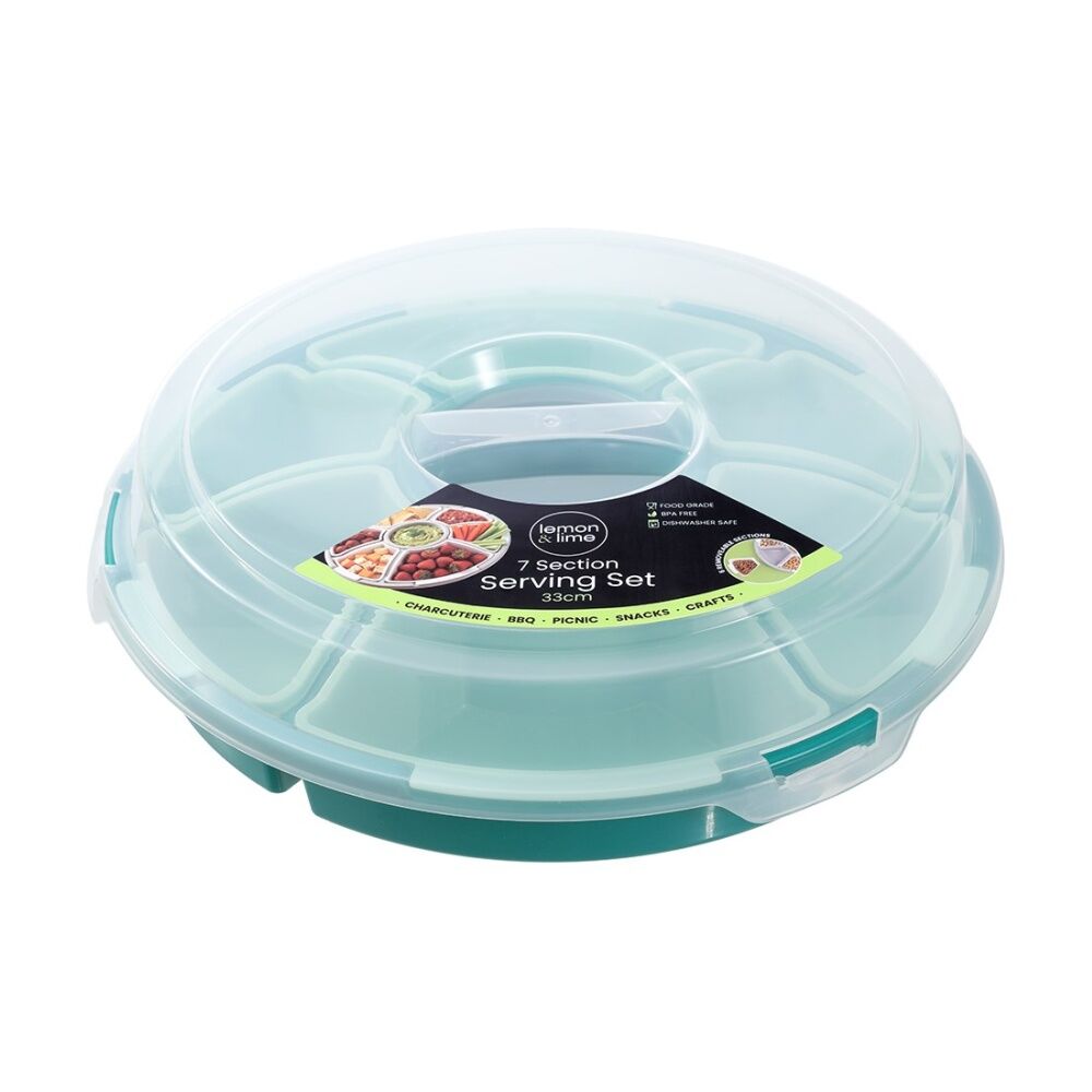 6PK Lemon And Lime Reusable Food Container Serving Set 7 Section Assorted 33cm