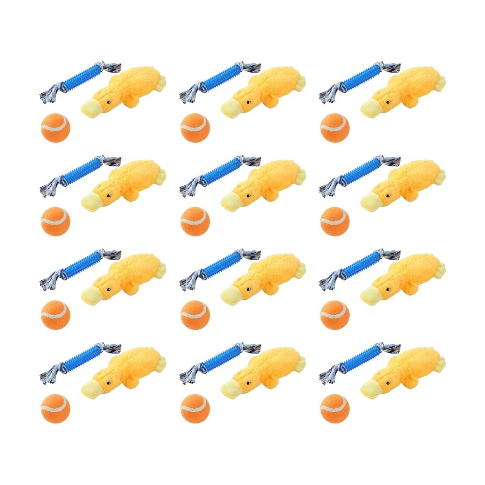 12x 4pc Paws And Claws Pet Dog Toys Plush Rope TPR Baton Ball Assorted