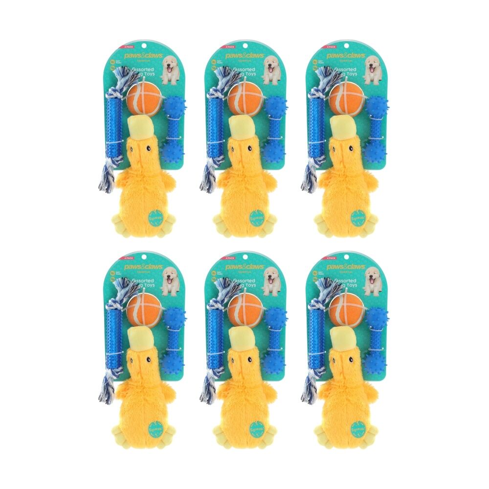6x 4pc Paws And Claws Pet Dog Toys Plush Rope TPR Baton Ball Assorted
