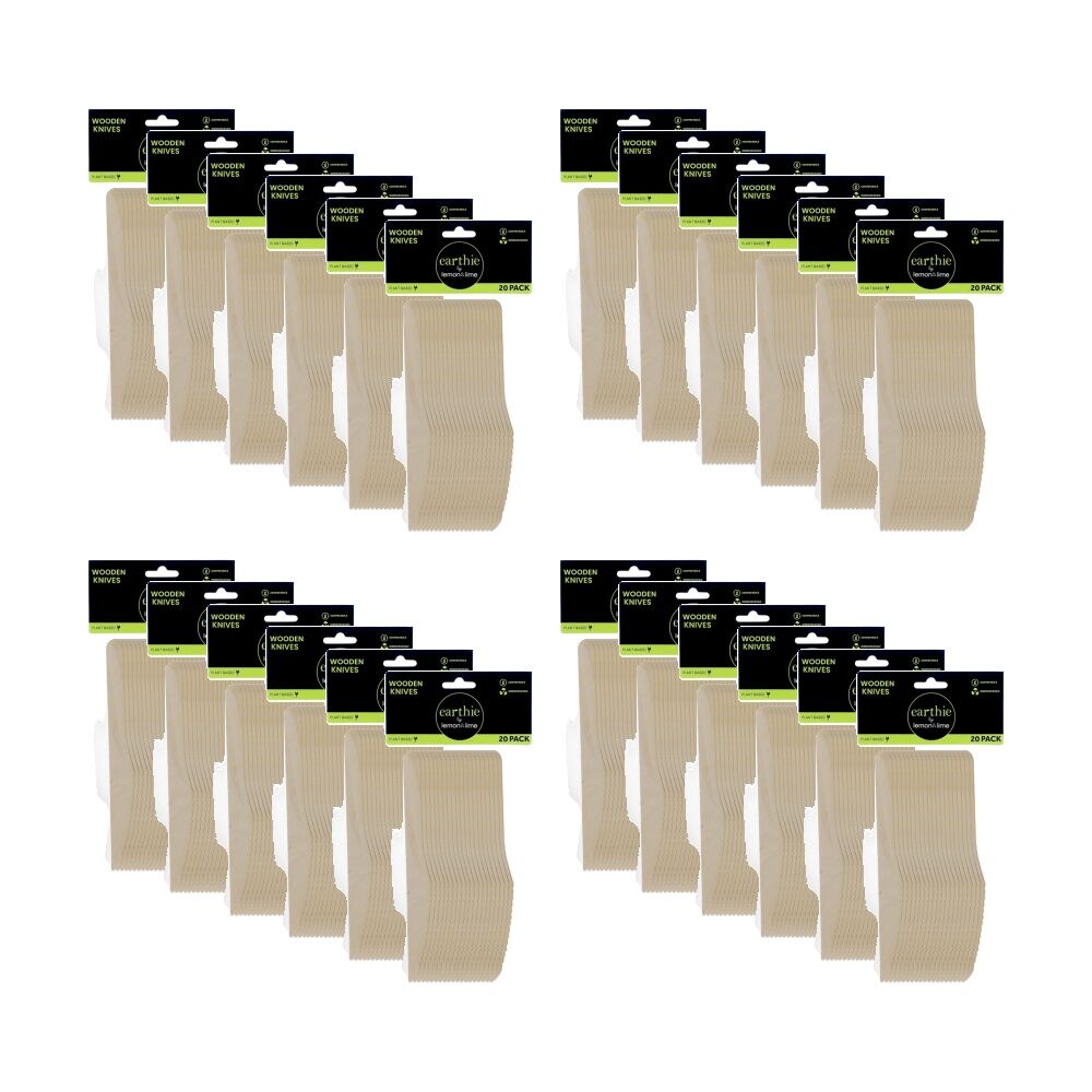 24x 20pc Lemon And Lime Wooden Knives Compostable Biodegradable Cut 16.5cm