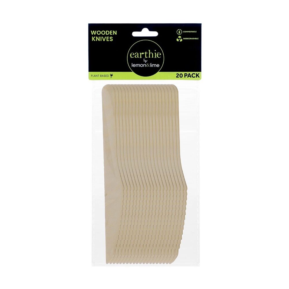 24x 20pc Lemon And Lime Wooden Knives Compostable Biodegradable Cut 16.5cm