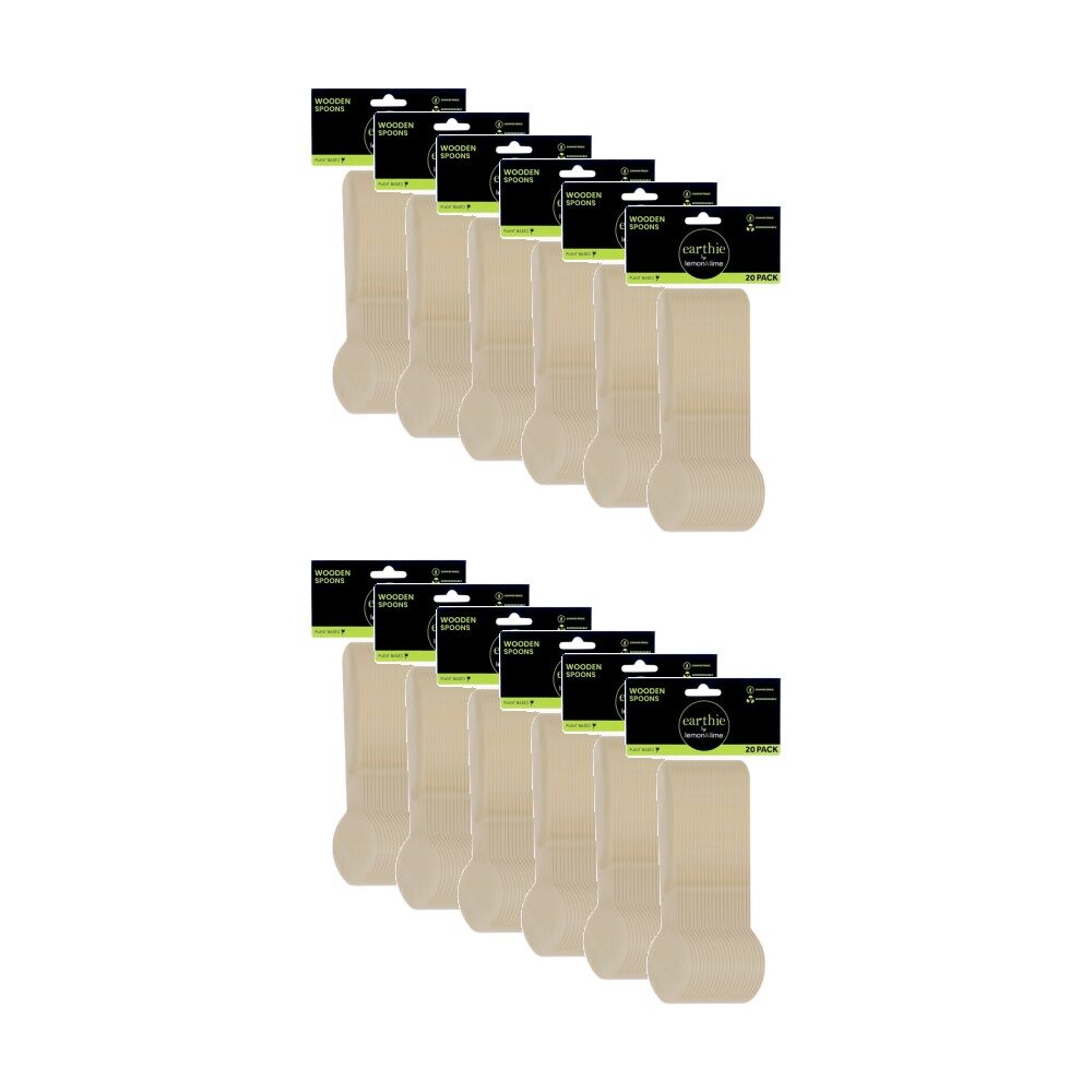 12x 20pc Lemon And Lime Wooden Spoons Compostable Biodegradable Cut 15.5cm