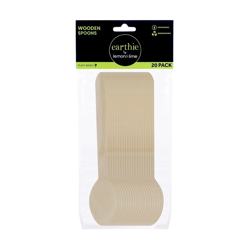 12x 20pc Lemon And Lime Wooden Spoons Compostable Biodegradable Cut 15.5cm