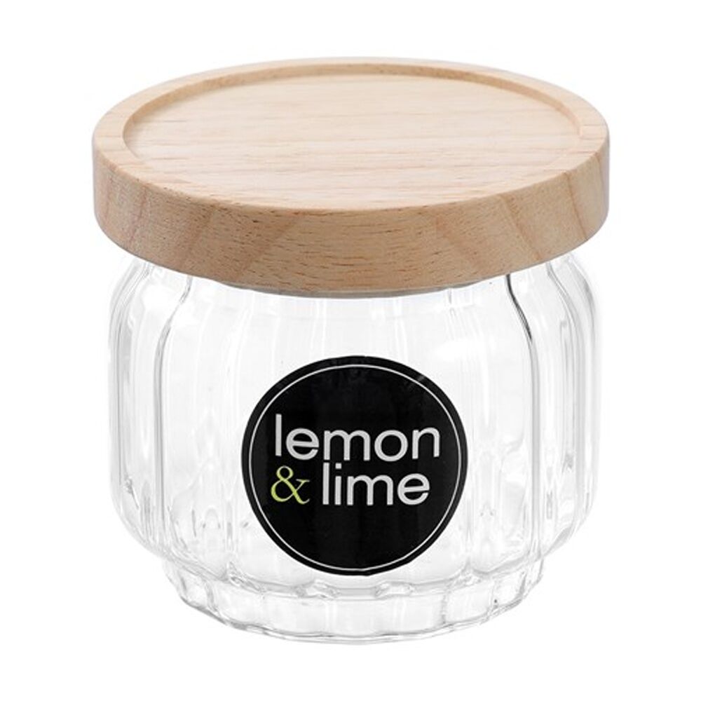 12PK Lemon And Lime Woodend Ribbed Glass Jar Reusable Food Container 350ml