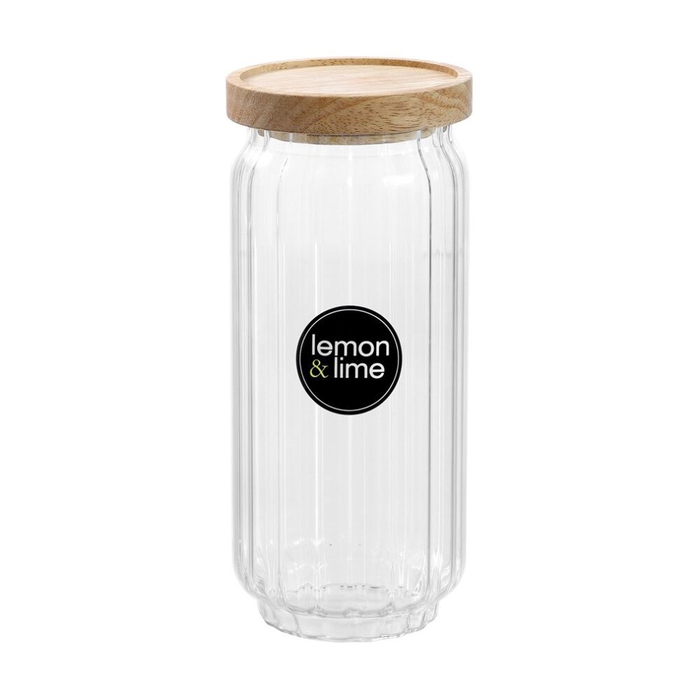6PK Lemon And Lime Woodend Ribbed Glass Jar Reusable Food Container 1L