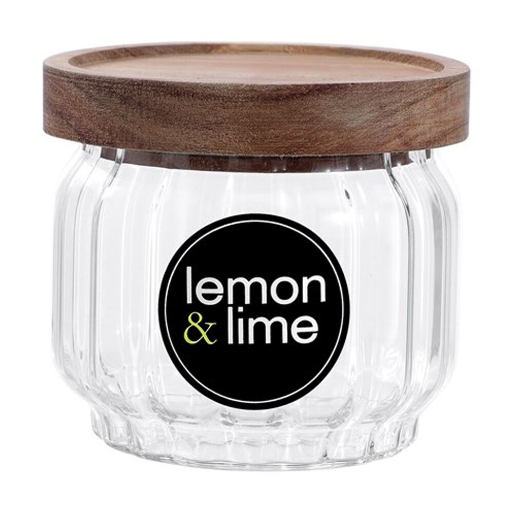 12PK Lemon And Lime Woodend Acacia Glass Jar Reusable Food Container 350ml