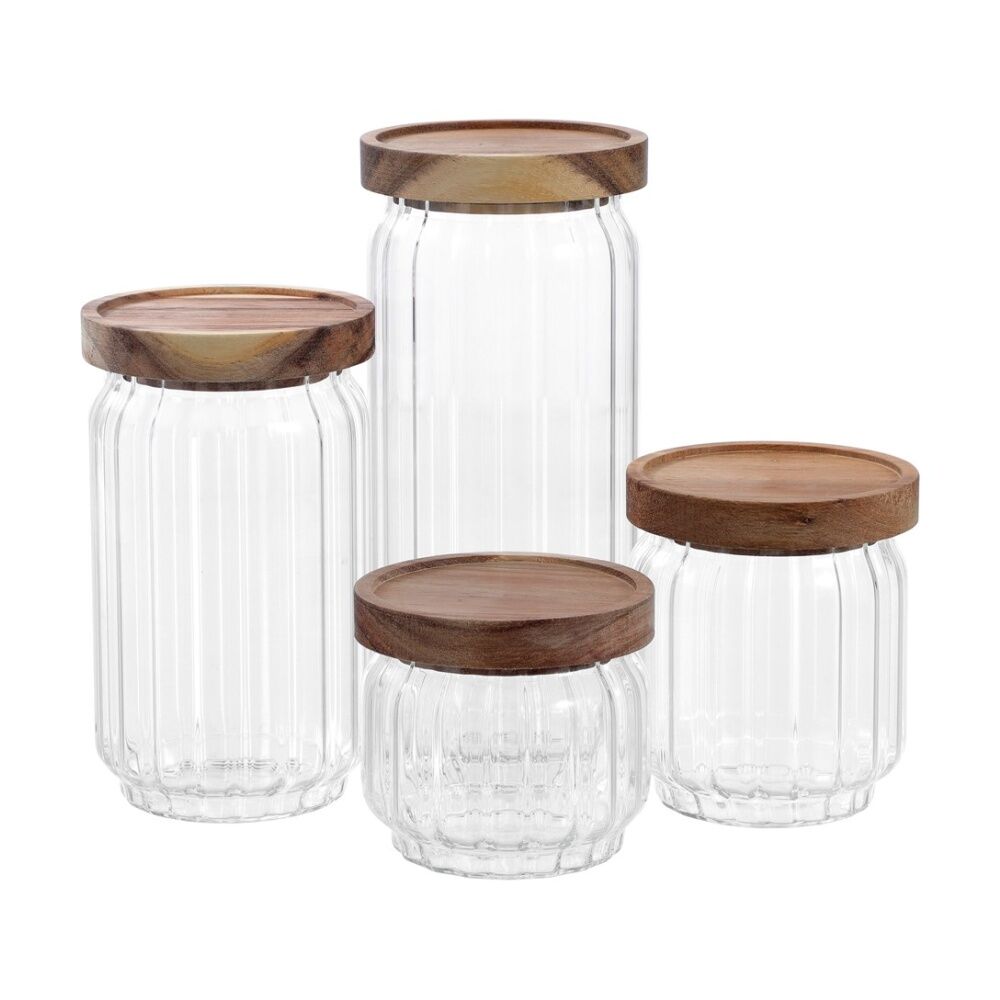 12PK Lemon And Lime Woodend Acacia Glass Jar Reusable Food Container 350ml