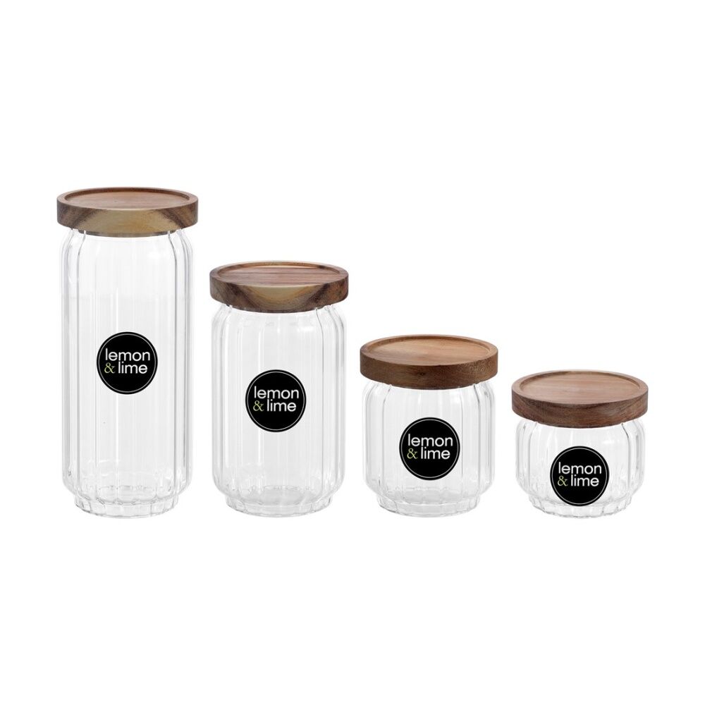 6PK Lemon And Lime Woodend Acacia Glass Jar Reusable Food Container 500ml