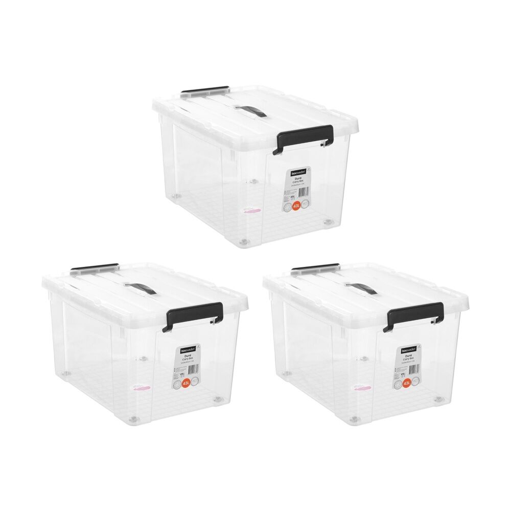 3PK Boxsweden Durable Carry Box With Handles & Wheels 43L 51x38x30cm