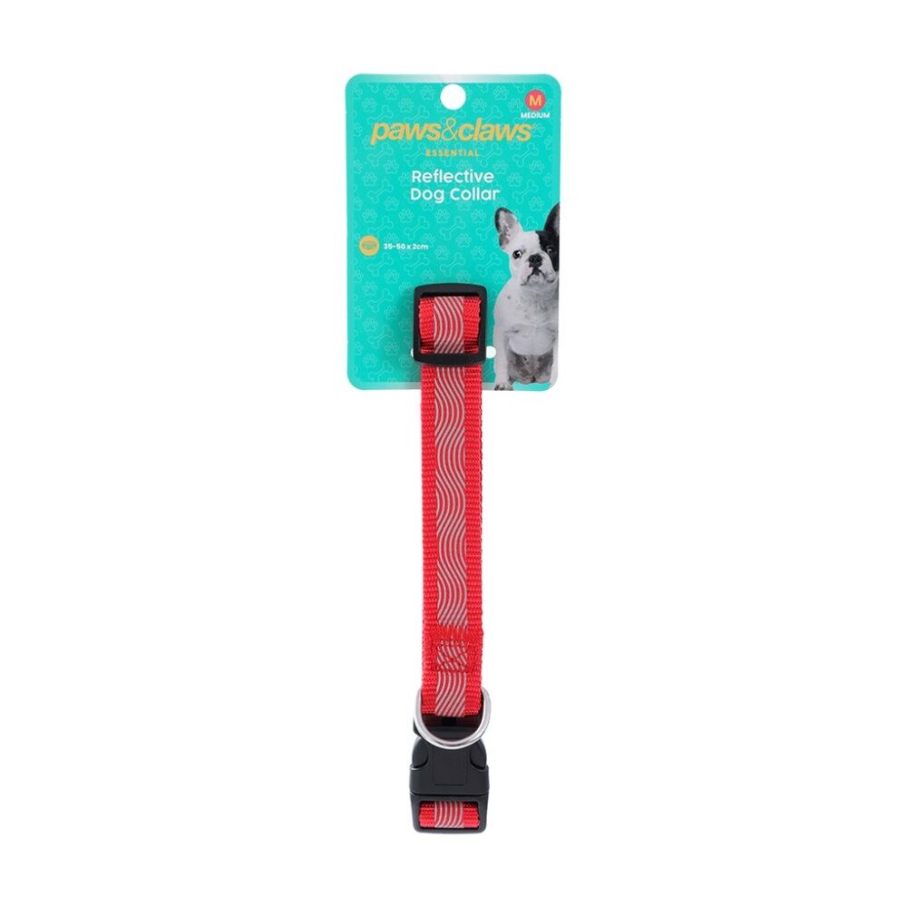 6PK Paws And Claws Reflective Pet Dog Collar Assorted Medium 35-50cm X 2cm