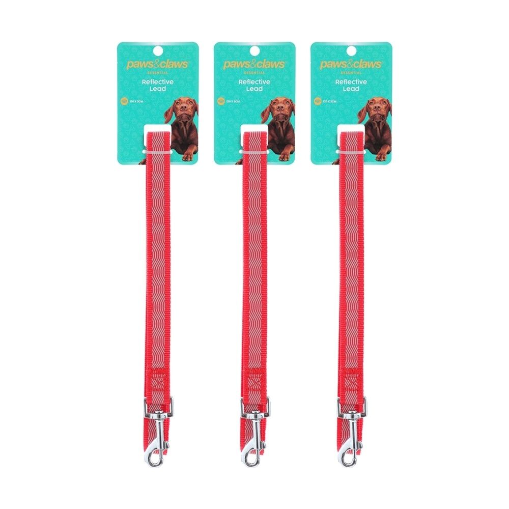3PK Paws And Claws Reflective Pet Dog Lead Assorted 120cmx2cm