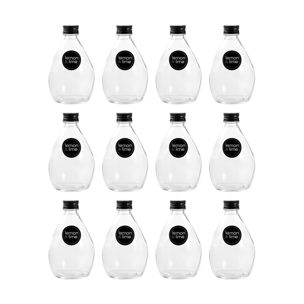 12PK Lemon And Lime Verre Bulb Glass Reusable Food Container Lid Black 350ml