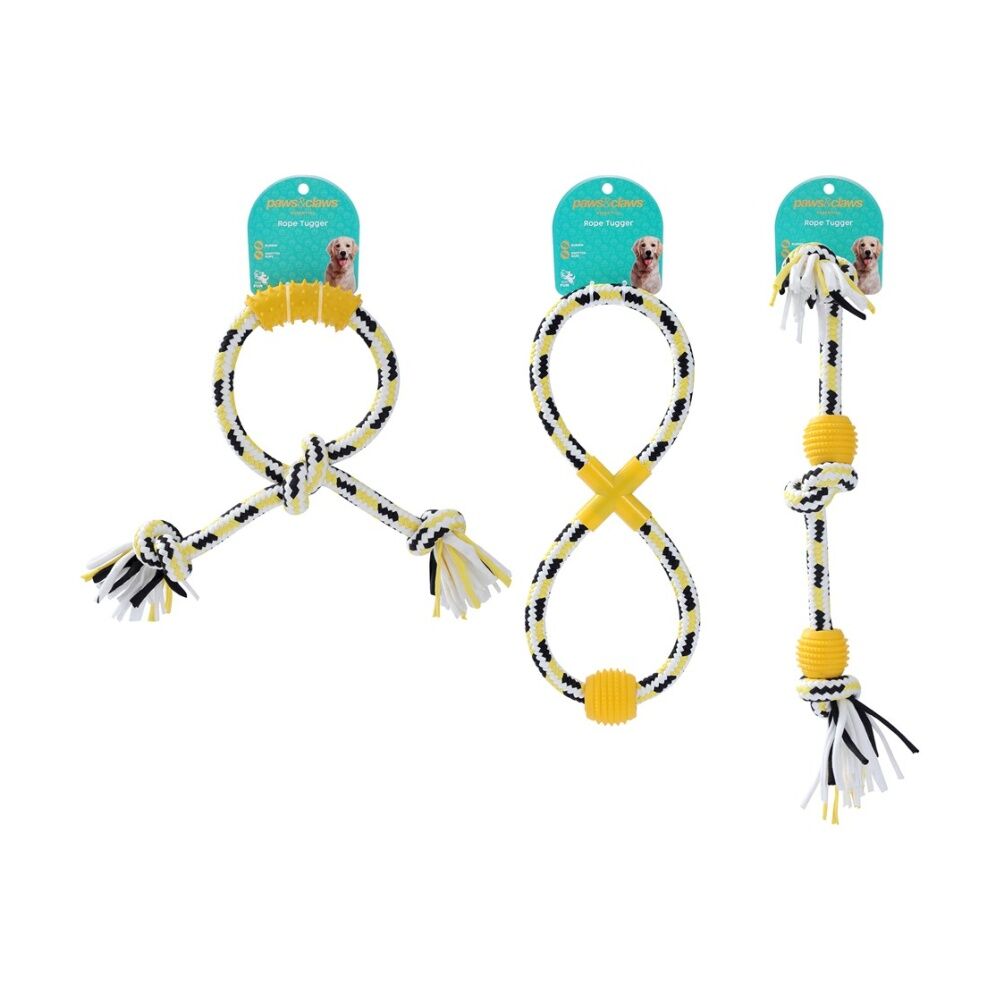 6x 3pc Paws And Claws Pet Dog Rope Rubber Tuggers Toy Set 50cm 37cm 33cm